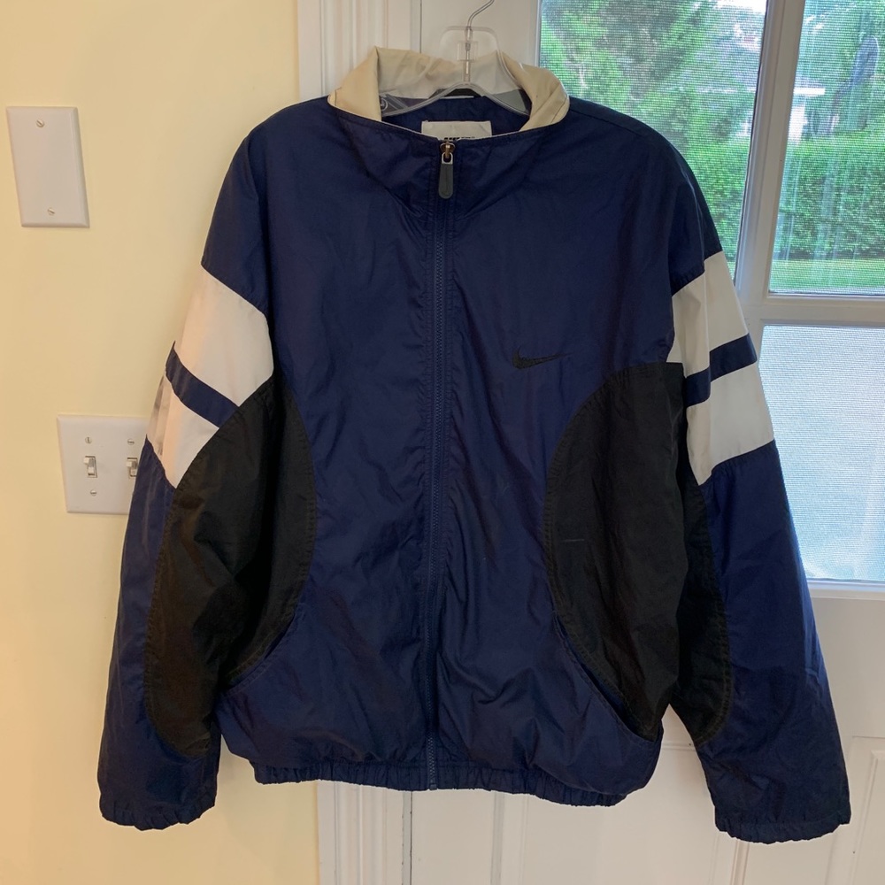 Vintage Navy Blue, White Nike Windbreaker, Large